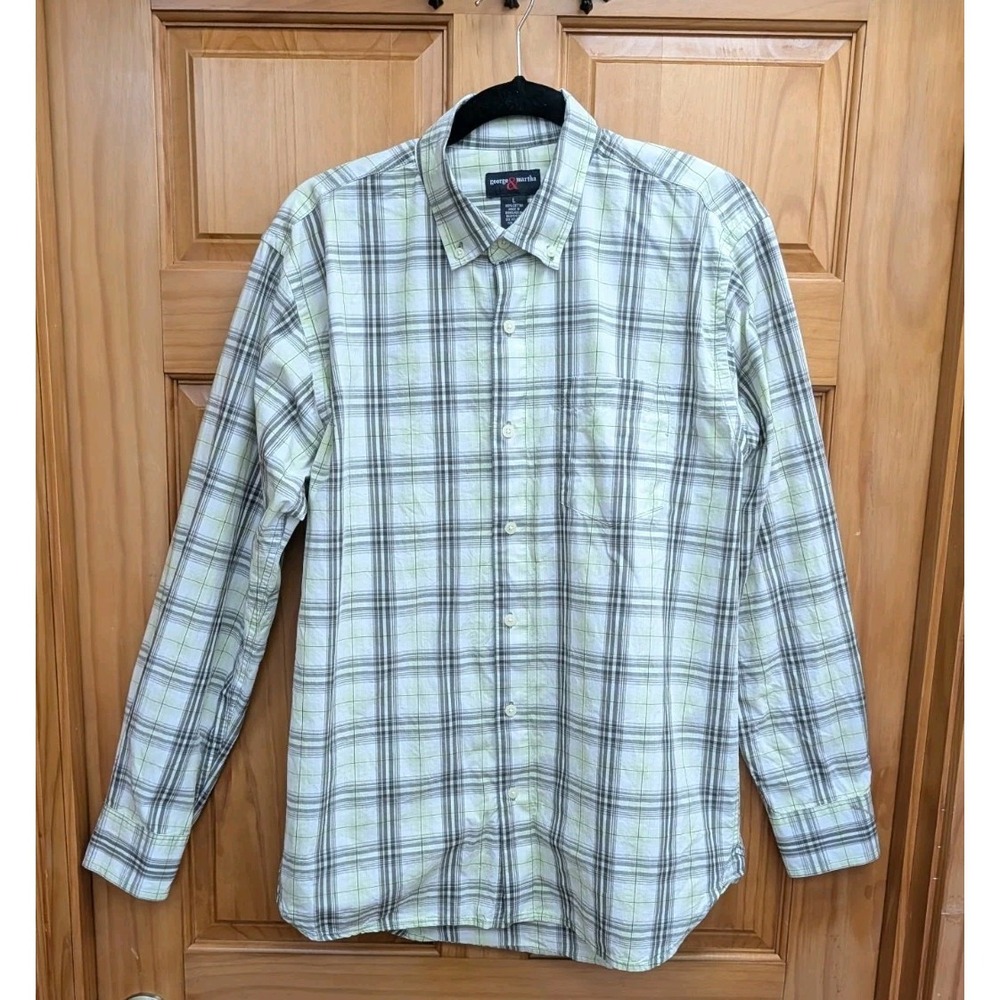 George & Martha Men's Large Plaid Shirt Button Up Front Long Sleeves